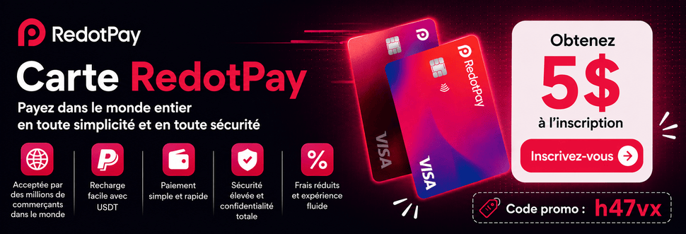 Carte RedotPay - Payez mondialement facilement et en toute sécurité - Obtenez 5$ à l'inscription